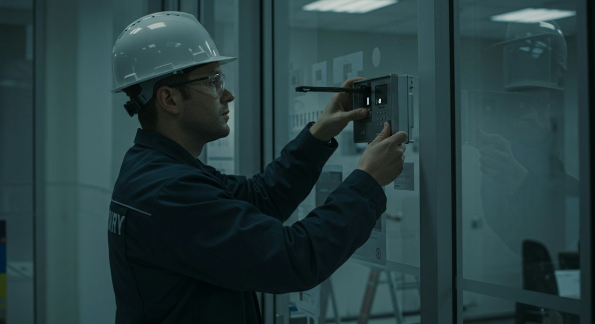 Técnico configurando controle de acesso