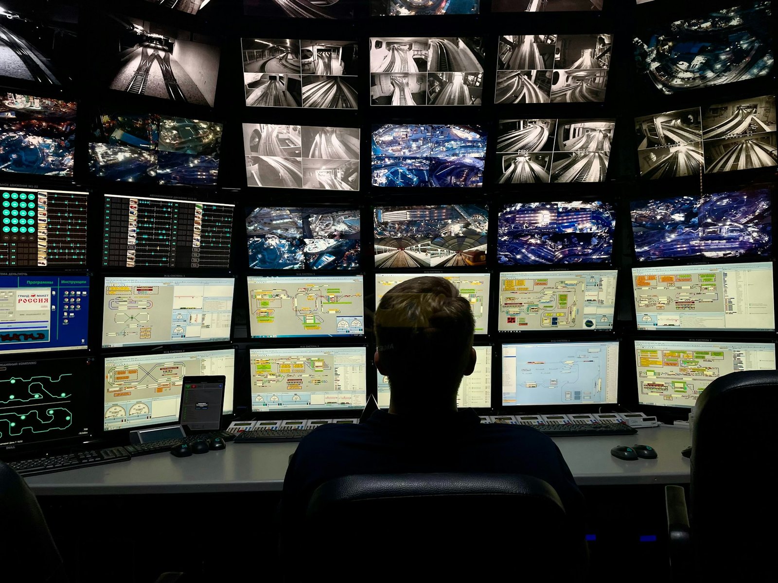 Central de monitoramento com diversos monitores de CFTV